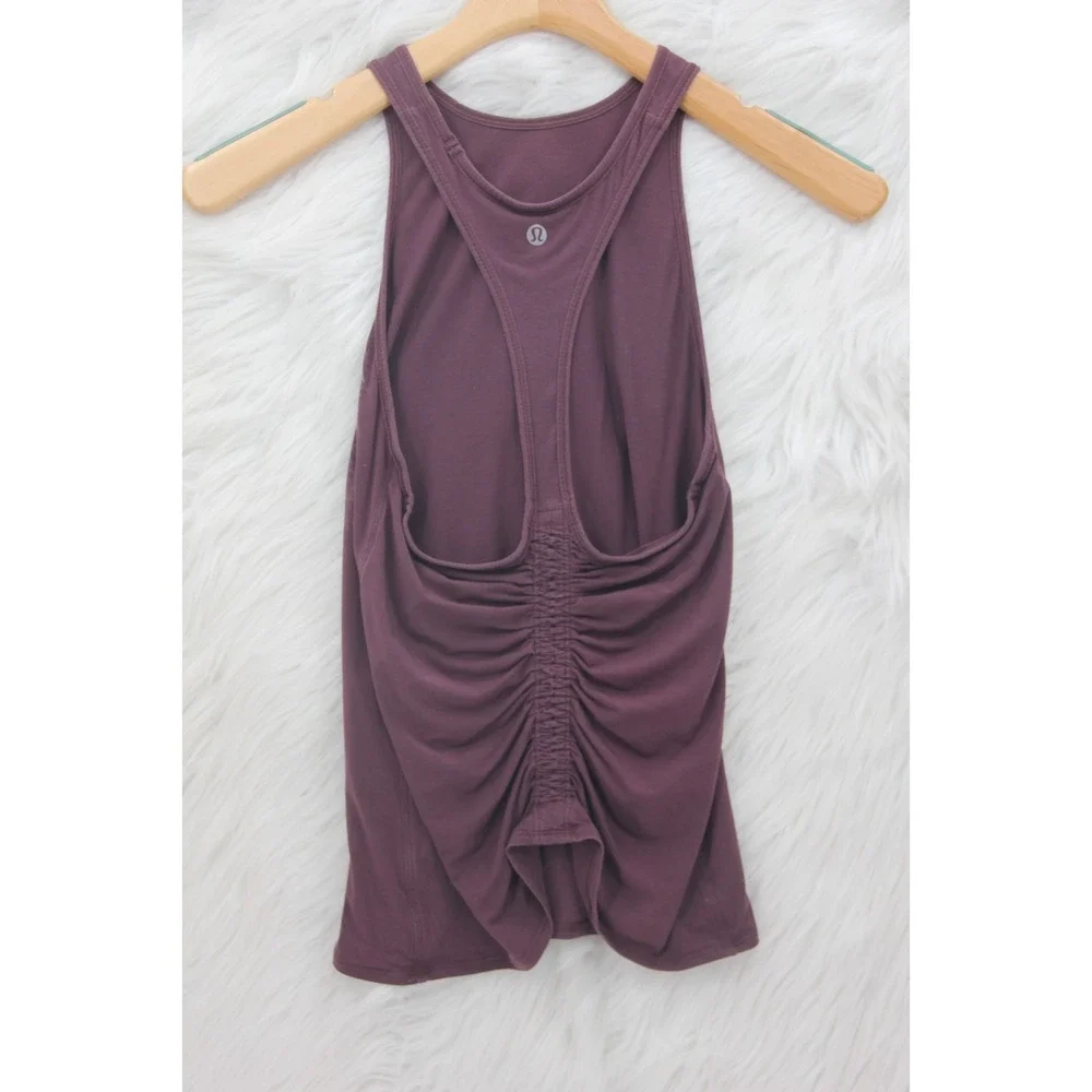 Lululemon Athletica Deep Stretch Racerback Tank Top Women's 2 Maroon Ruched Back